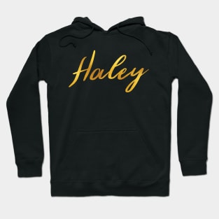 Haley Name Hand Lettering in Faux Gold Letters Hoodie